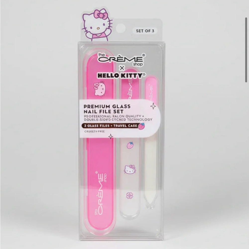 🟢3/$30 Hello Kitty The Crème Shop Premium Glass Nail File Set Pink Strawberry